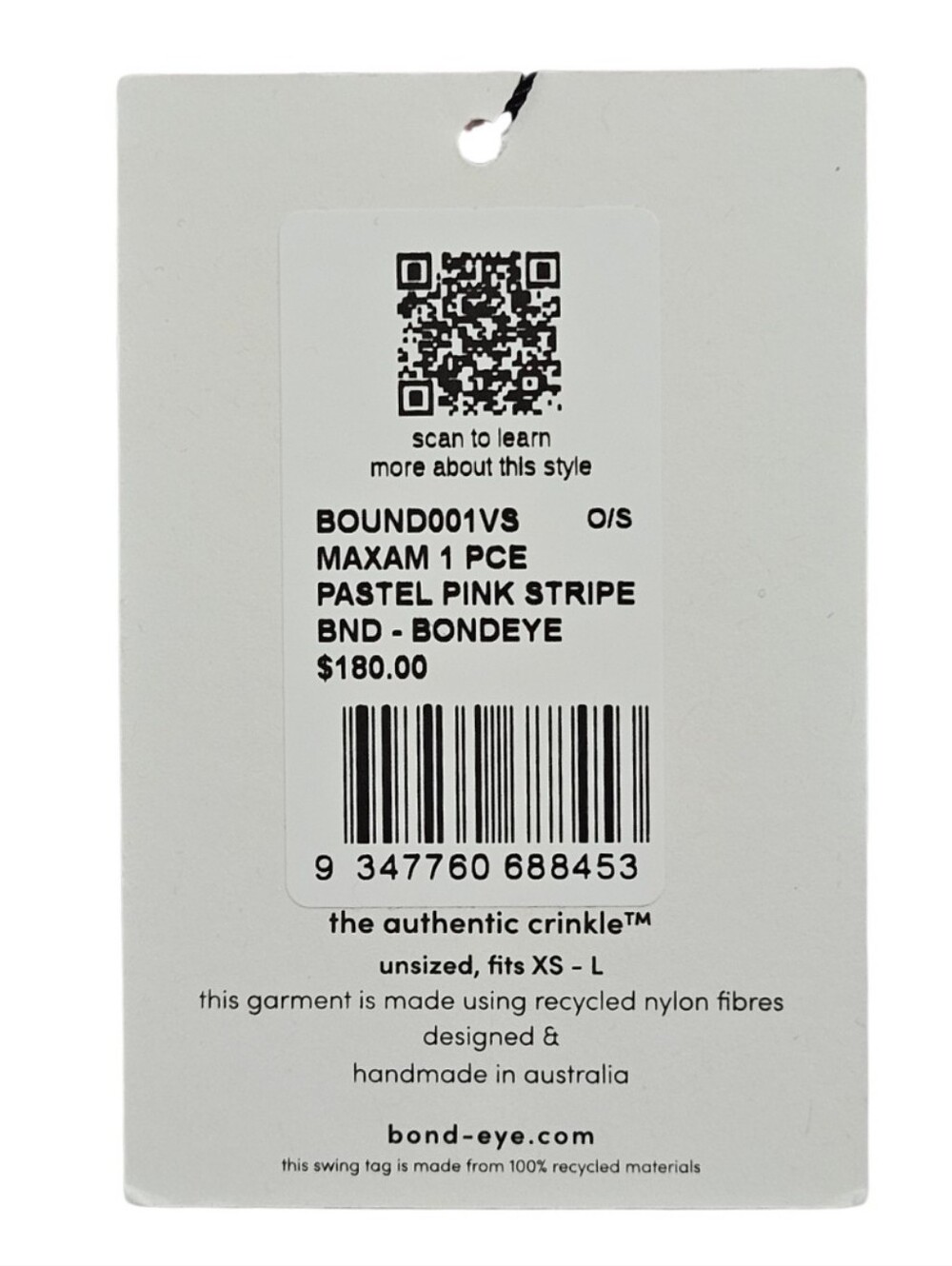 BOND-EYE Swimsuit Maxam One Piece Pastel Pink Stripe ONE SIZE NWT - Picture 5 of 7